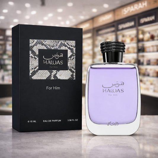 Hawas for Him by Rasasi blue Arabic perfume bottle – long lasting fresh sweet fragrance South Africa